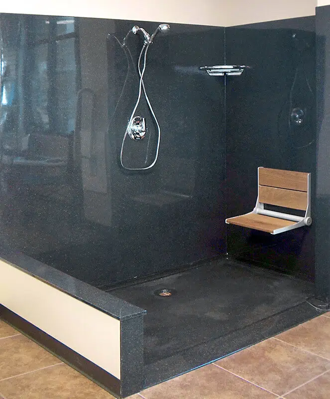 Onyx roll-in shower — extended entry ramp for wheelchair access