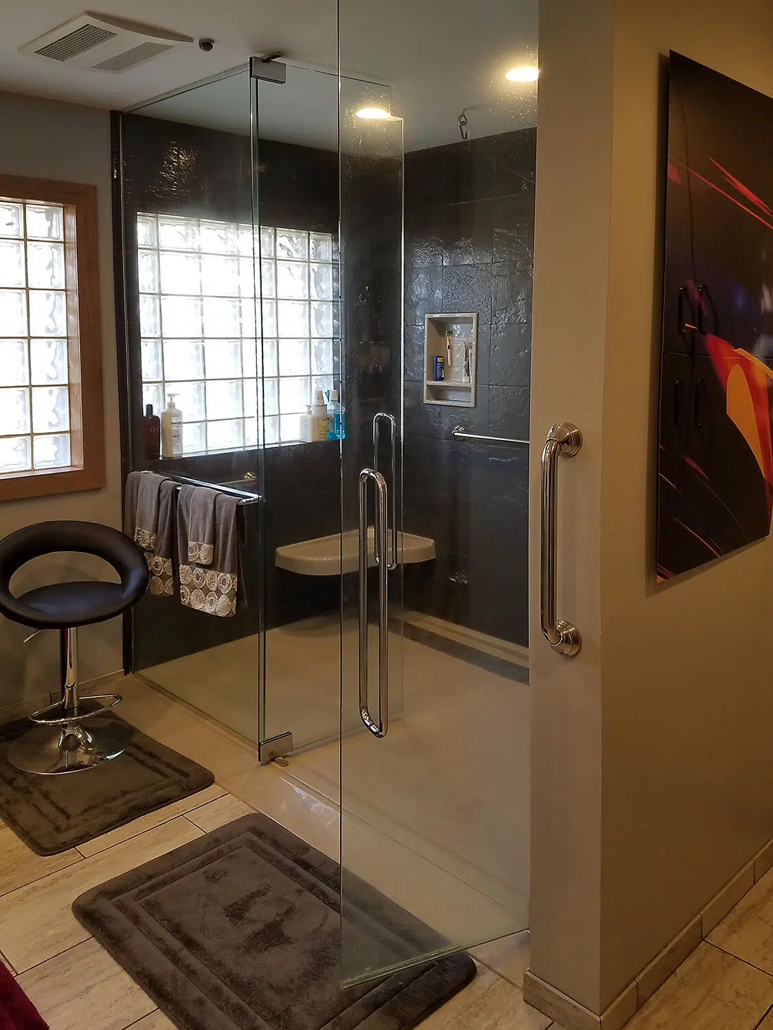 Onyx walk-in shower — extended ramp, wide accessible entry