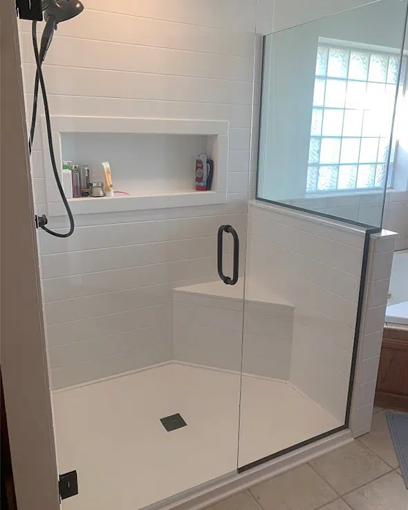 Onyx walk-in shower with small residential entry ramp — Minnesota